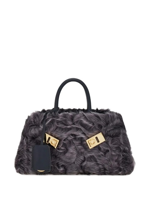 Ferragamo mini Hug shearling-front cross body bag - Grey - zdjęcie produktu nr 1