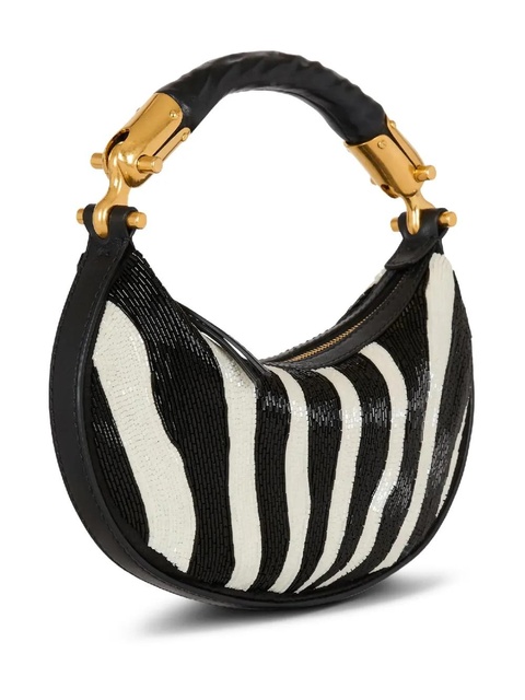 Balmain zebra-striped beaded shoulder bag - Black - zdjęcie produktu nr 1
