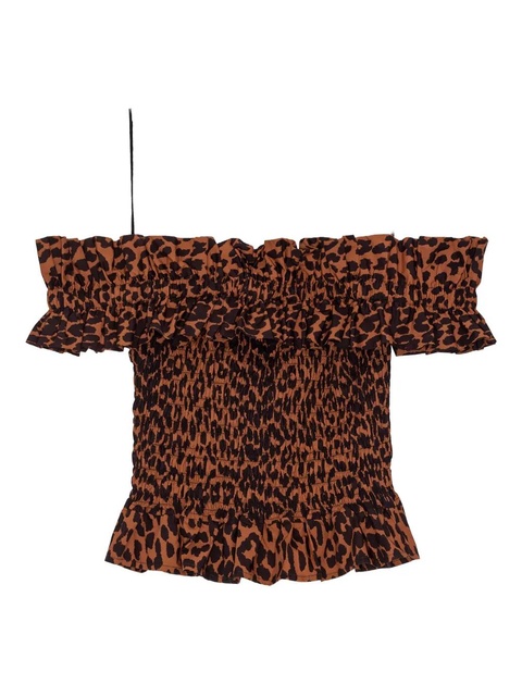 GANNI leopard-print smocked top - Brown - zdjęcie produktu nr 1