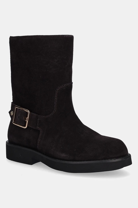 BOSS botki zamszowe Eleri damskie kolor brązowy na płaskim obcasie 50552755 - zdjęcie produktu nr 1