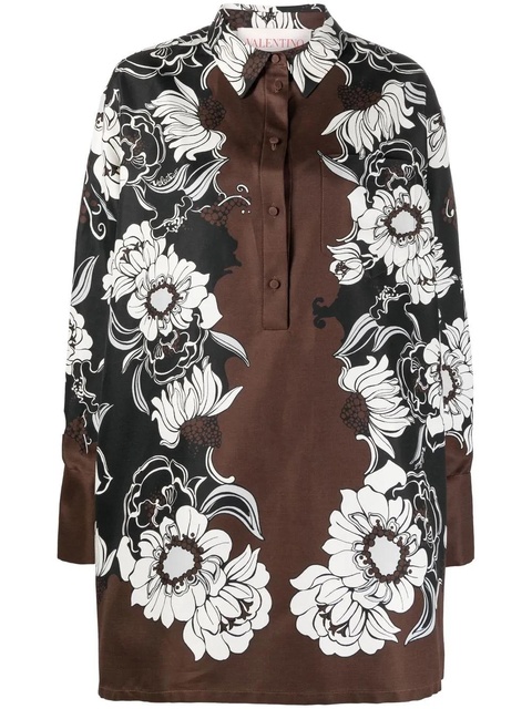 Valentino Garavani floral-print shirt dress - Brown - zdjęcie produktu nr 1