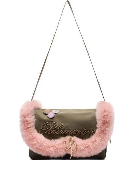 Blumarine faux fur-trim embroidered shoulder bag - Green - zdjęcie produktu nr 1