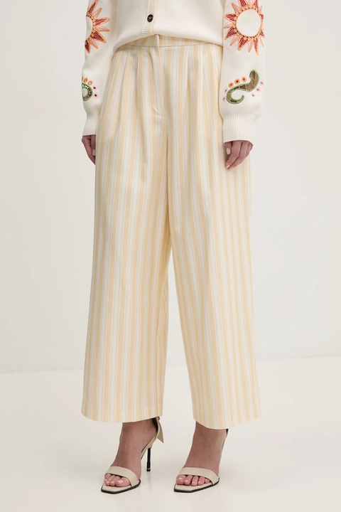Never Fully Dressed spodnie damskie kolor żółty szerokie high waist NFDTR409 - zdjęcie produktu nr 1