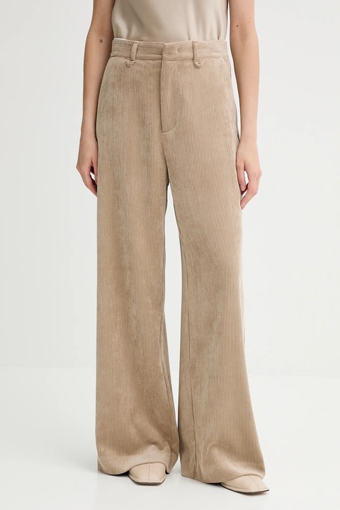 MUNTHE spodnie sztruksowe LELOUIS damskie kolor brązowy szerokie high waist 253143025310 - zdjęcie produktu nr 1