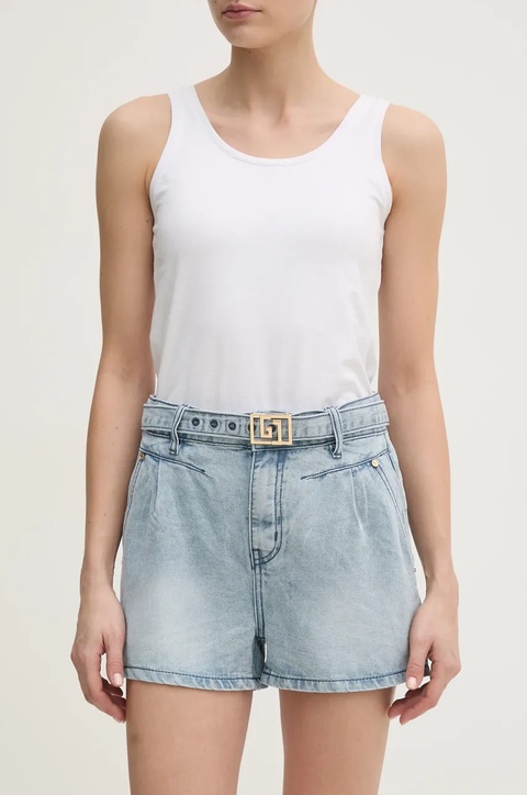 Gaudi szorty damskie kolor niebieski gładkie high waist 511BD26020 - zdjęcie produktu nr 1