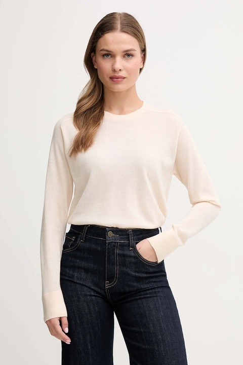 United Colors of Benetton sweter wełniany damski kolor beżowy lekki 11AHD10CV - zdjęcie produktu nr 1