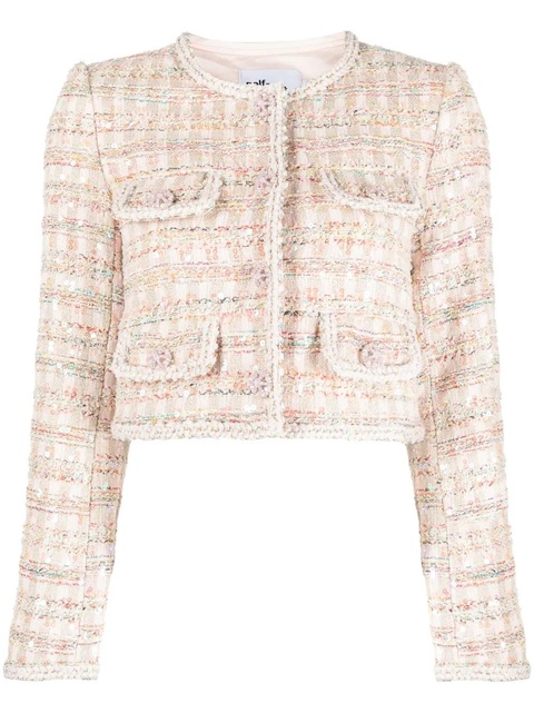 Self-Portrait cropped bouclé jacket - Pink - zdjęcie produktu nr 1
