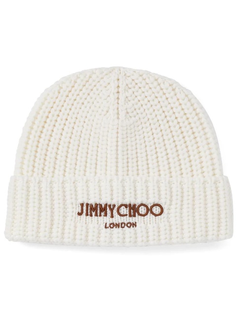 Jimmy Choo logo-embroidered ribbed-knit beanie - White - zdjęcie produktu nr 1