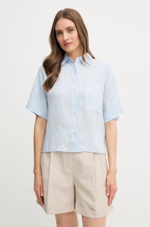 Tommy Hilfiger koszula lniana damska kolor niebieski relaxed z kołnierzykiem klasycznym WW0WW44720 - zdjęcie produktu nr 1