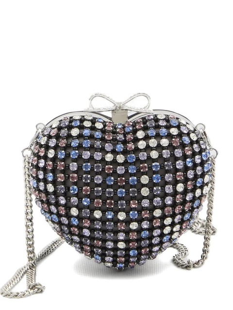 Self-Portrait crystal-embellished heart clutch bag - Black - zdjęcie produktu nr 1