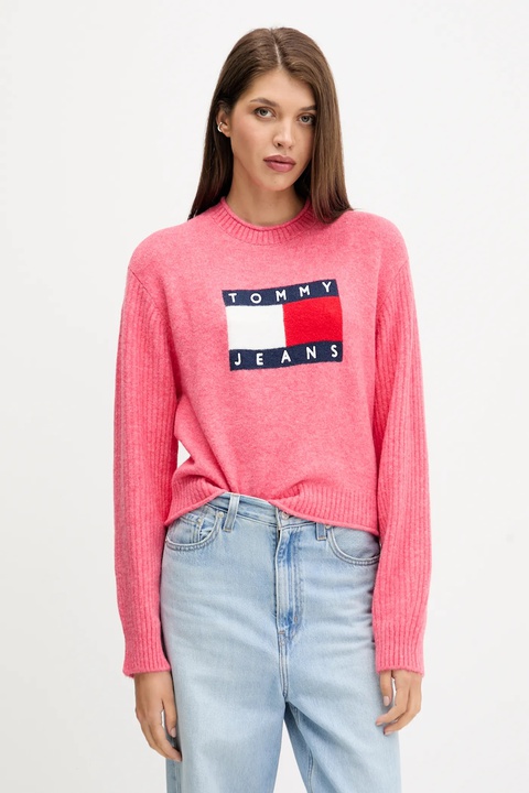Tommy Jeans sweter z dodatkiem wełny damski kolor różowy lekki DW0DW21782 - zdjęcie produktu nr 1