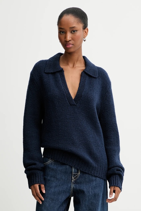 Calvin Klein Jeans sweter wełniany damski kolor granatowy ciepły LV144D341G - zdjęcie produktu nr 1