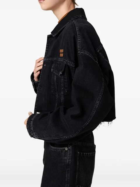 Miu Miu logo-patch denim jacket - Black - zdjęcie produktu nr 2