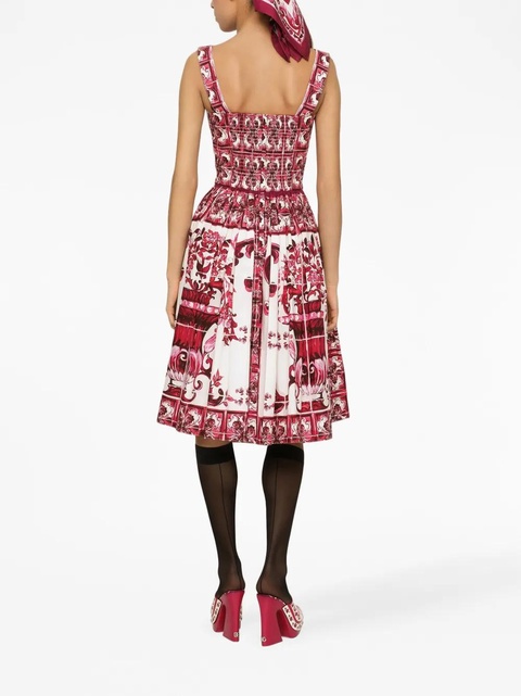 Dolce & Gabbana Majolica-print cotton midi dress - Red - zdjęcie produktu nr 1