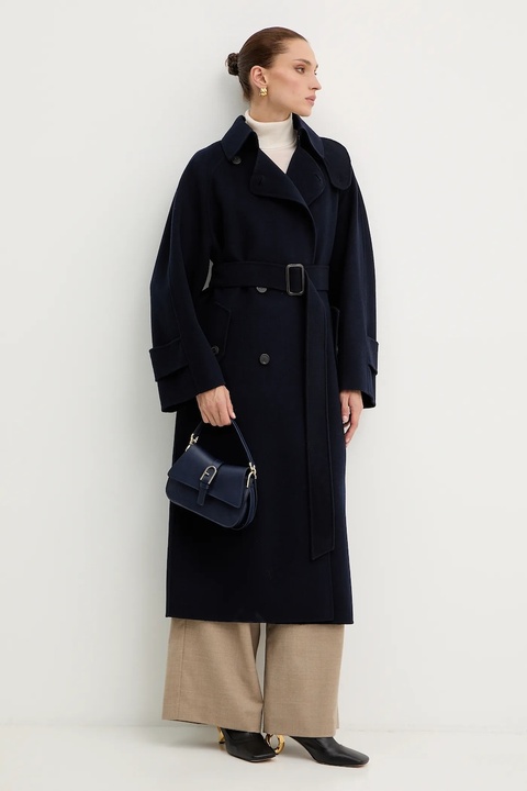 Weekend Max Mara płaszcz wełniany CADINE kolor granatowy 2525016022600 - zdjęcie produktu nr 2