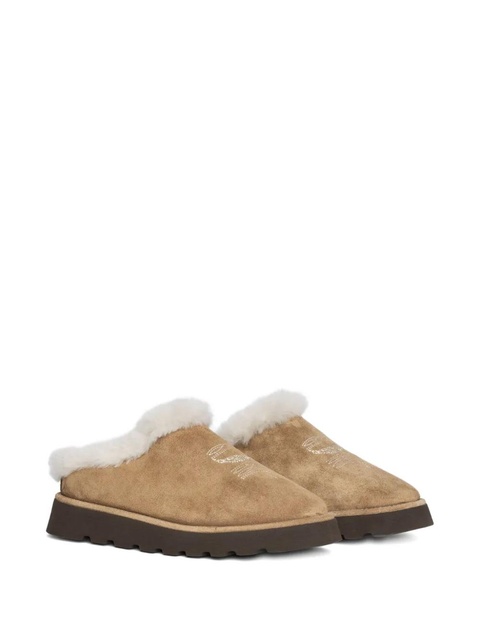 Zadig&Voltaire embroidered fur-trimmed mules - Brown - zdjęcie produktu nr 2