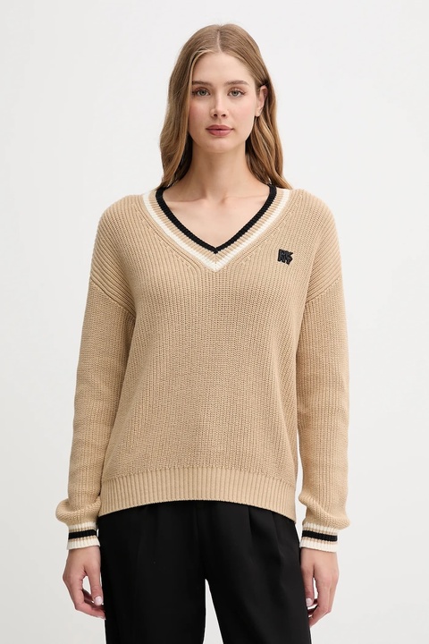 Dkny sweter bawełniany damski kolor beżowy ciepły DJ5R0730 - zdjęcie produktu nr 1