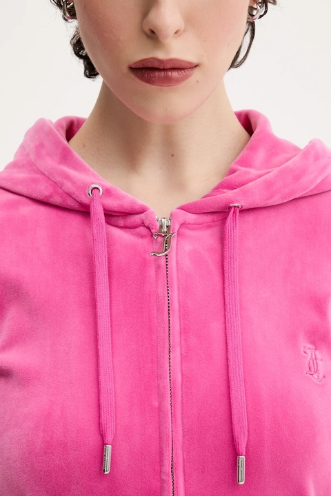 Juicy Couture bluza damska kolor różowy z kapturem gładka JCAP176 - zdjęcie produktu nr 2
