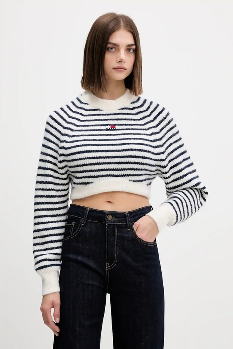 Tommy Jeans sweter z domieszką wełny damski kolor biały DW0DW21677 - zdjęcie produktu nr 1
