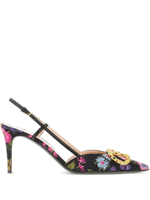 Valentino Garavani 80mm floral-print VLogo pumps - Black - zdjęcie produktu nr 1