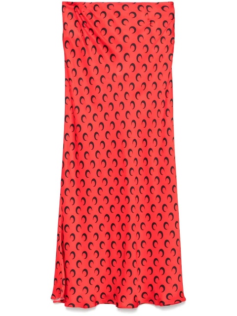 Marine Serre crescent moon-print satin midi skirt - Red - zdjęcie produktu nr 1