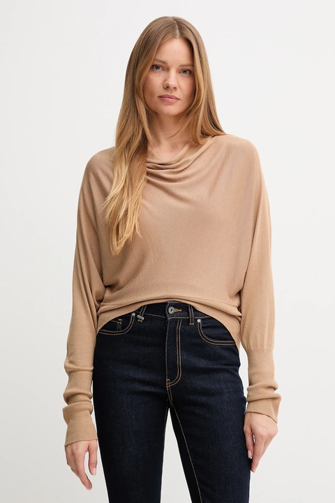 United Colors of Benetton sweter z jedwabiem damski kolor beżowy lekki 1ZRED10E8 - zdjęcie produktu nr 1