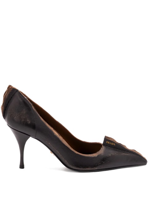 Prada 85mm antiqued-effect leather heeled pumps - Black - zdjęcie produktu nr 1