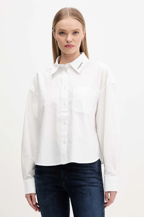 Tommy Jeans koszula bawełniana damska kolor biały relaxed z kołnierzykiem klasycznym DW0DW21455 - zdjęcie produktu nr 1