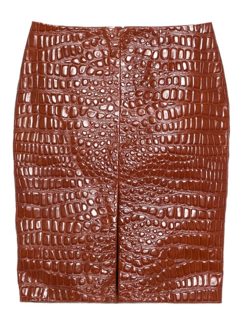 Saint Laurent embossed-leather short skirt - Brown - zdjęcie produktu nr 1