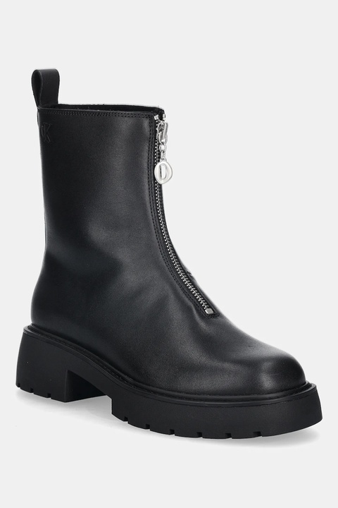 Calvin Klein botki skórzane CHUNKY FRONT ZIP BOOT damskie kolor czarny na płaskim obcasie YW0YW01907 - zdjęcie produktu nr 1