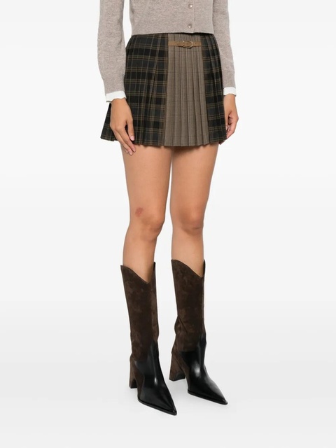 SANDRO pleated belted check skirt - Blue - zdjęcie produktu nr 2
