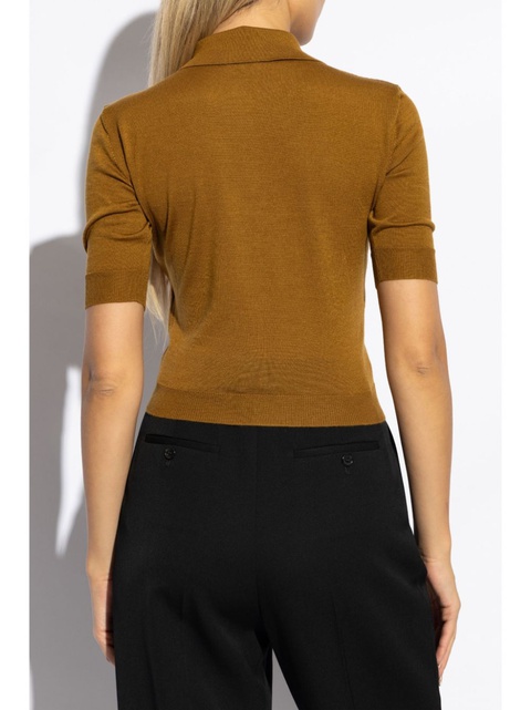 Saint Laurent Cassandre-embroidery polo top - Brown - zdjęcie produktu nr 2