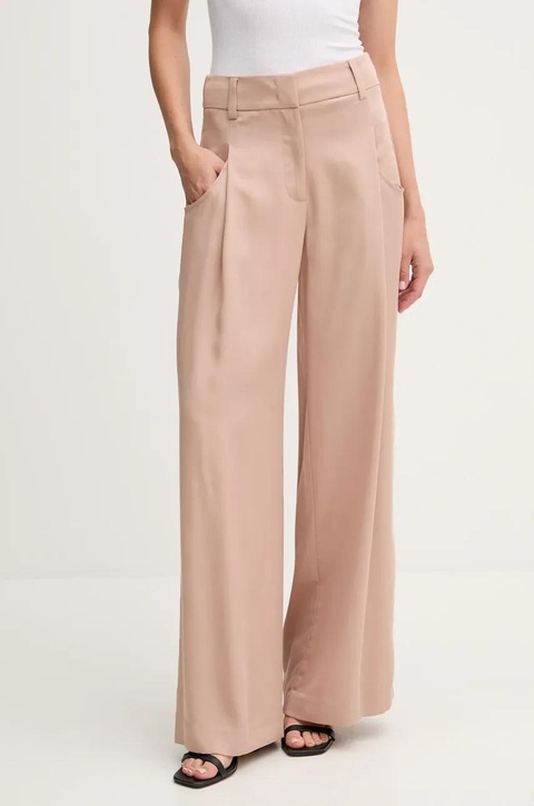 Sisley spodnie damskie kolor brązowy szerokie high waist 4V7PLF06N - zdjęcie produktu nr 1