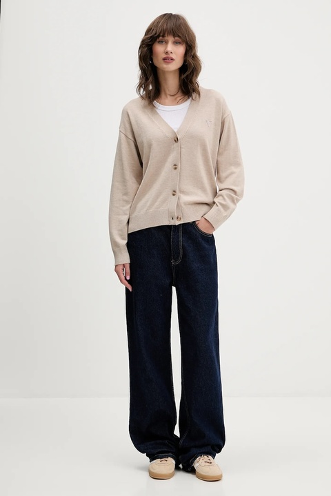 Guess Jeans kardigan z domieszką wełny kolor beżowy lekki W4BR16 Z3HO2 - zdjęcie produktu nr 2