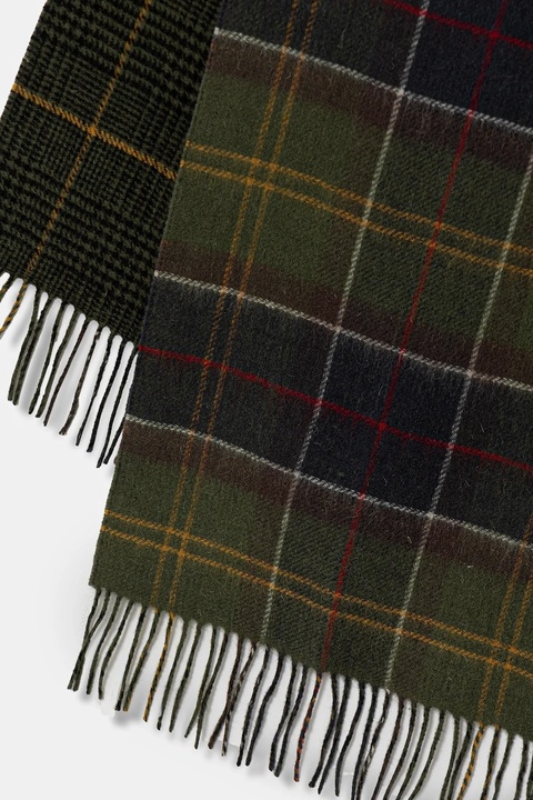 Barbour szalik wełniany kolor zielony wzorzysty USC0401 - zdjęcie produktu nr 2