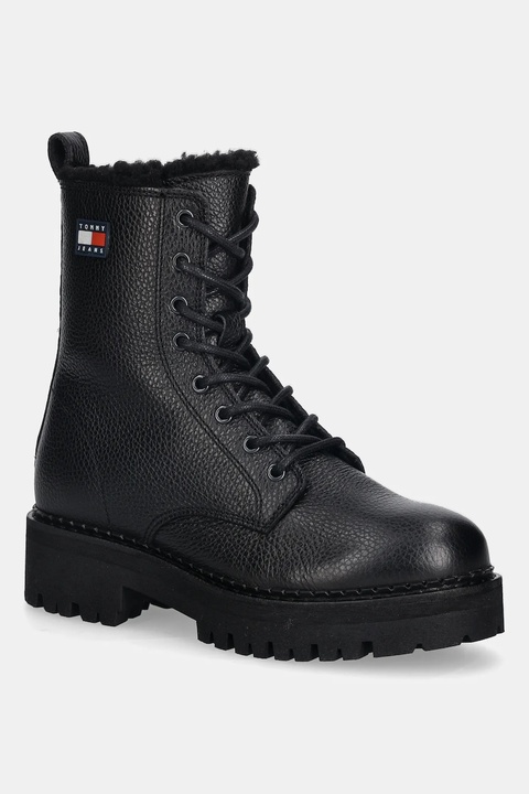 Tommy Jeans botki skórzane TJW URBAN LACEUP BOOT WL damskie kolor czarny na platformie ocieplone EN0EN02906 - zdjęcie produktu nr 1