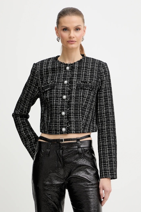 Guess marynarka SANDRA kolor czarny jednorzędowa wzorzysta W5BN63 W2382 - zdjęcie produktu nr 1