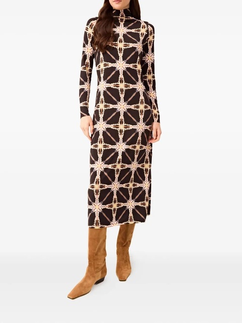 Marie Oliver Paxton long-sleeves patterned midi dress - Black - zdjęcie produktu nr 2