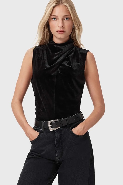 AllSaints bluzka damska kolor czarny gładka W012PZ - zdjęcie produktu nr 1