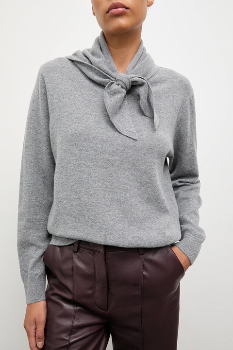 Answear.LAB sweter z wełny merino z apaszką damski kolor szary lekki - zdjęcie produktu nr 2