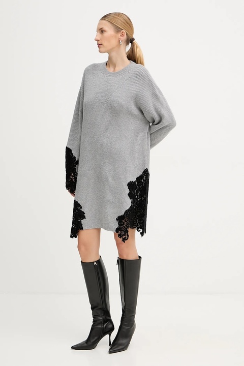 Pinko sukienka z dodatkiem wełny kolor szary mini oversize 105504 A2R1 - zdjęcie produktu nr 2