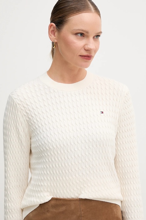 Tommy Hilfiger sweter bawełniany kolor beżowy lekki WW0WW44993 - zdjęcie produktu nr 1