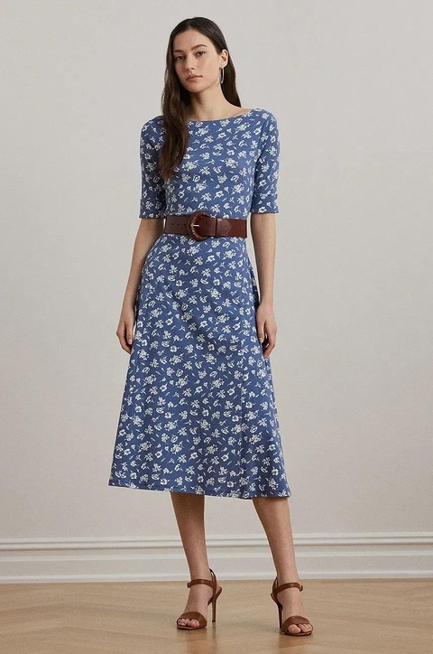 Lauren Ralph Lauren sukienka bawełniana kolor niebieski midi rozkloszowana 200976993 - zdjęcie produktu nr 1