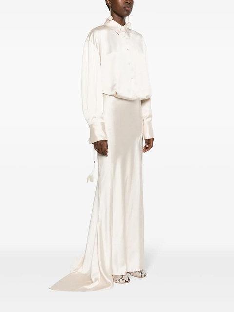 The Attico long-sleeve satin gown - Neutrals - zdjęcie produktu nr 2