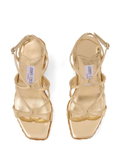 Jimmy Choo 110mm Ayla raffia wedged sandals - Gold - zdjęcie produktu nr 2