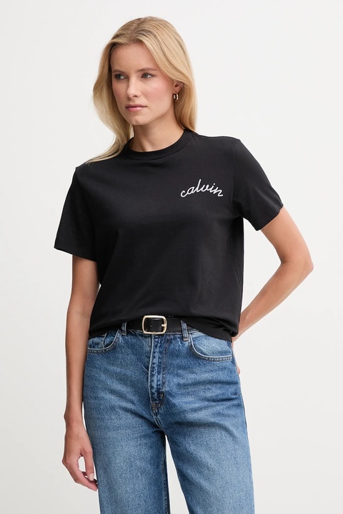 Calvin Klein Jeans t-shirt bawełniany damski kolor czarny LV047D882G - zdjęcie produktu nr 1