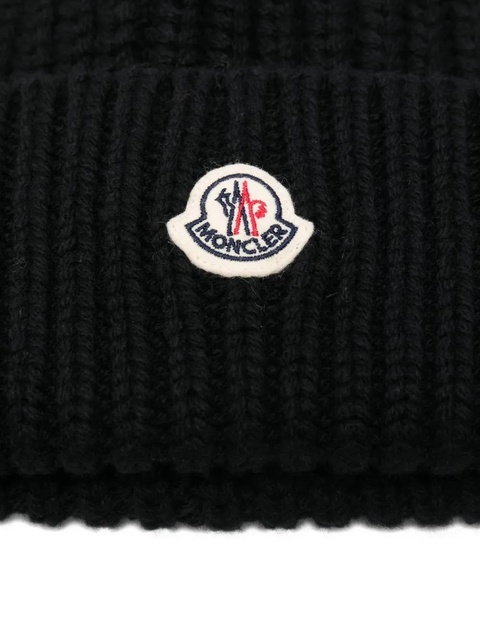 Moncler ribbed logo beanie hat - Black - zdjęcie produktu nr 2