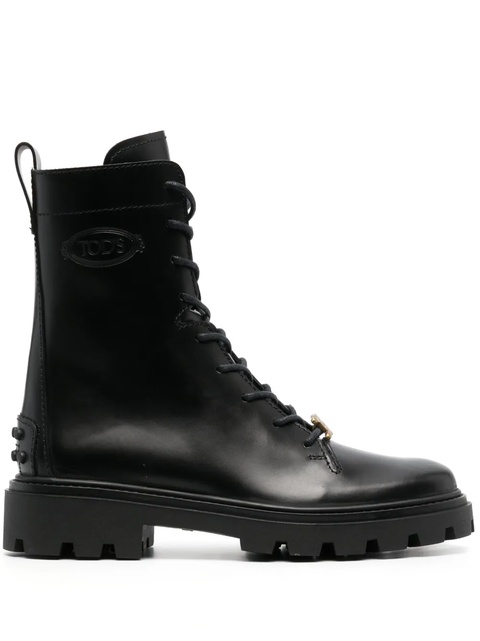 Tod's logo-plaque leather boots - Black - zdjęcie produktu nr 1