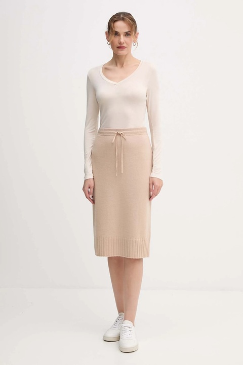United Colors of Benetton spódnica z dodatkiem wełny kolor beżowy midi prosta 112HD001V - zdjęcie produktu nr 2