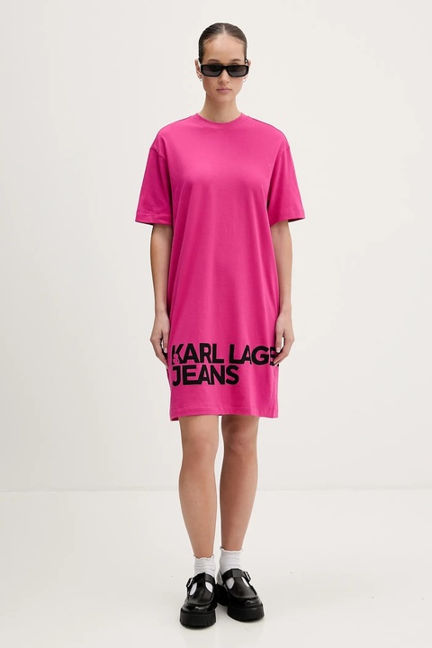 Karl Lagerfeld Jeans sukienka bawełniana kolor różowy mini prosta B1W13054 - zdjęcie produktu nr 2